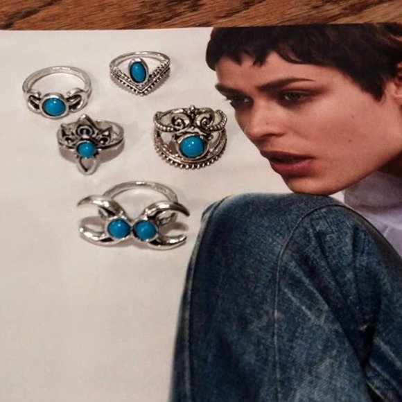 Silver Turquoise Stacking Ring Set - Picture 4 of 7